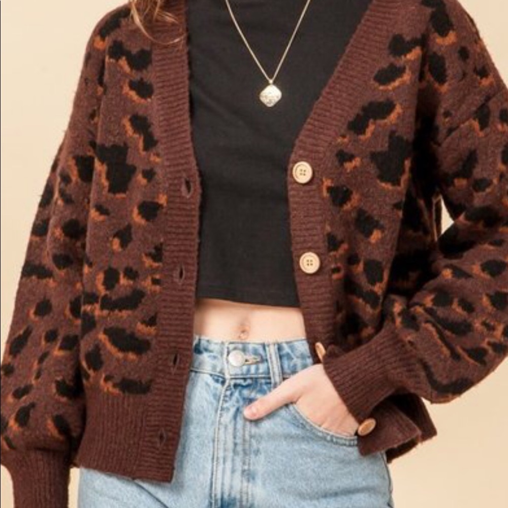 LEOPARD BUTTON DOWN FRONT CARDIGAN SWEATER